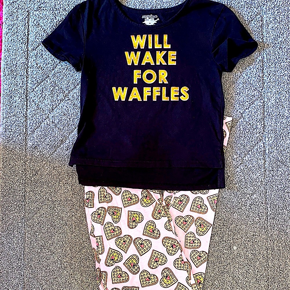 Joe Boxer Will Wake For Waffles Pink and Gold Glitter Pajama Set